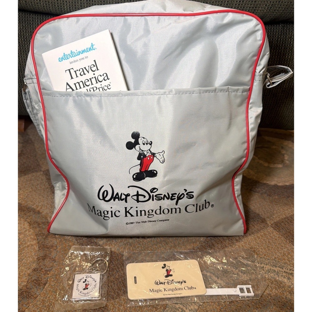 Vintage Walt Disney Magic Kingdom Club Tote Bag 1987 Mickey Mouse Luggage Tag